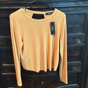 NWT Lulu's Women's Ribbed Long Sleeve Tee with Back Cutout in Orange size M